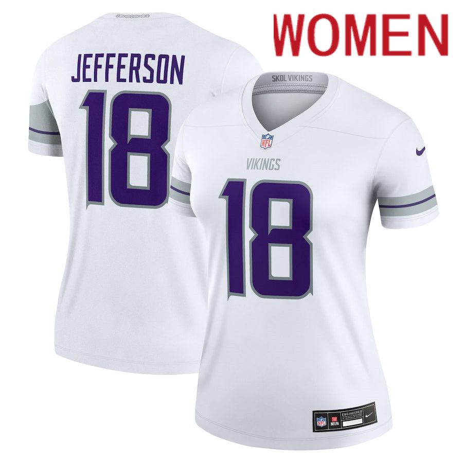 Women Minnesota Vikings #18 Justin Jefferson Nike White Alternate Legend NFL Jersey->women nfl jersey->Women Jersey